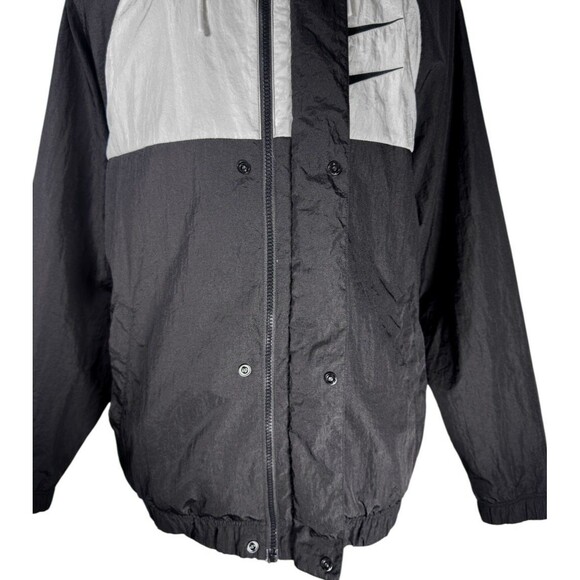 Vintage 90s Nike Double Swoosh Windbreaker Jacket Black Hooded Spell Out Medium - Picture 9 of 10